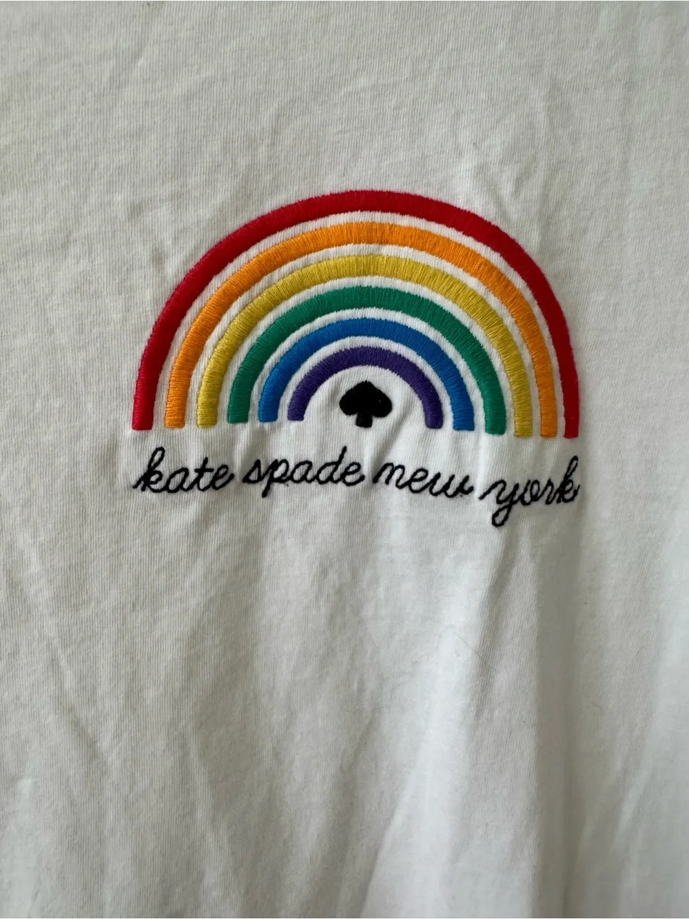 kate spade white tee with rainbow trim